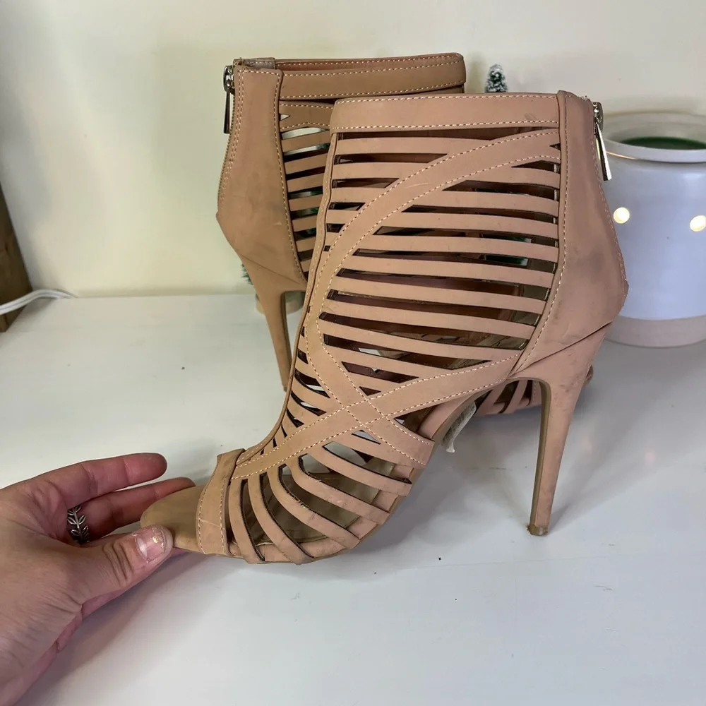 Anne Michell Nude Strappy Peep-Toe Stiletto Heel